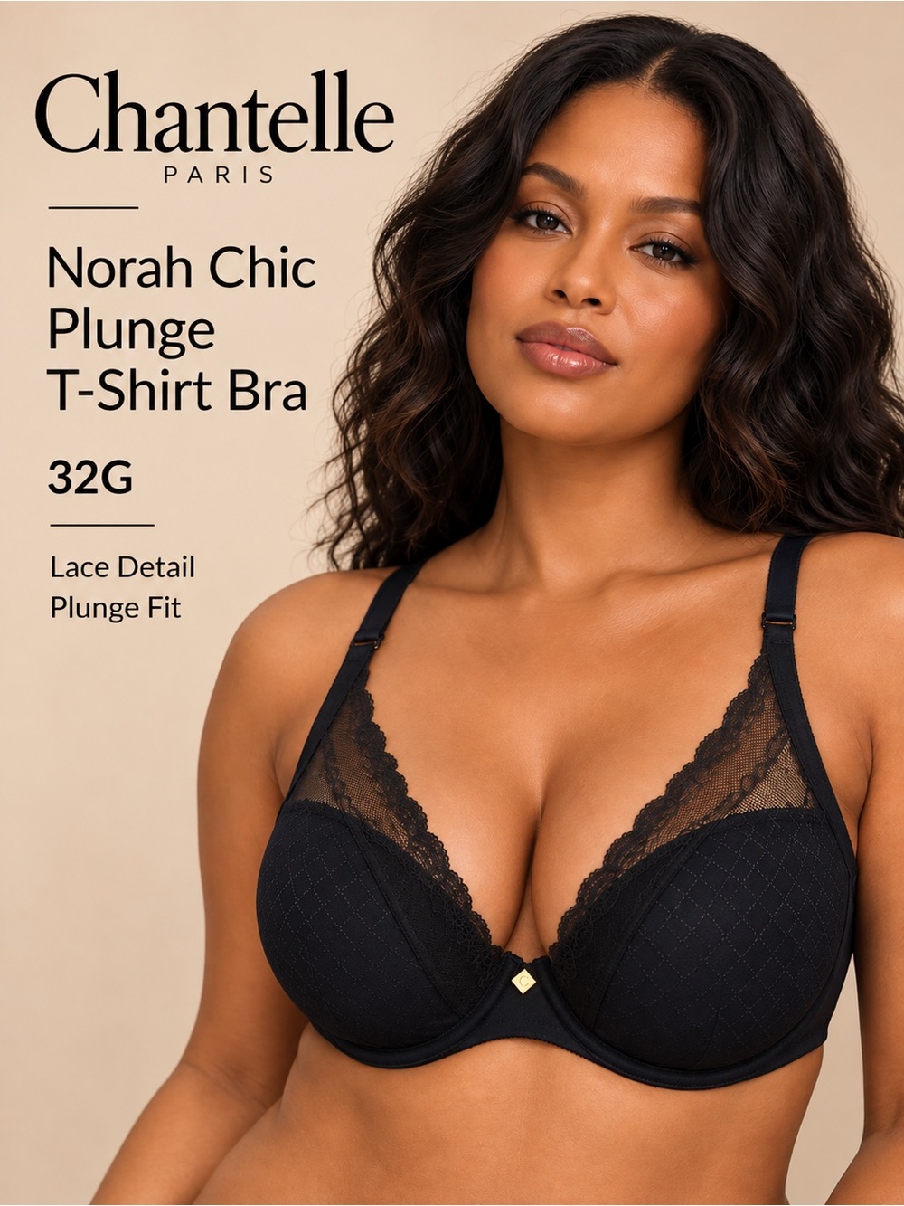 Chantelle Norah Chic Plunge T-Shirt Bra Black 32G NWT